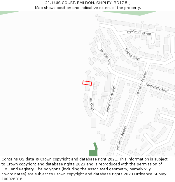 21, LUIS COURT, BAILDON, SHIPLEY, BD17 5LJ: Location map and indicative extent of plot