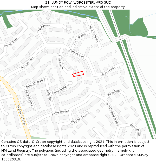 21, LUNDY ROW, WORCESTER, WR5 3UD: Location map and indicative extent of plot