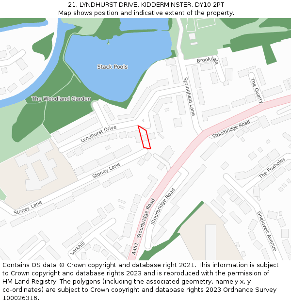 21, LYNDHURST DRIVE, KIDDERMINSTER, DY10 2PT: Location map and indicative extent of plot