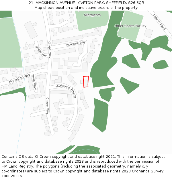 21, MACKINNON AVENUE, KIVETON PARK, SHEFFIELD, S26 6QB: Location map and indicative extent of plot