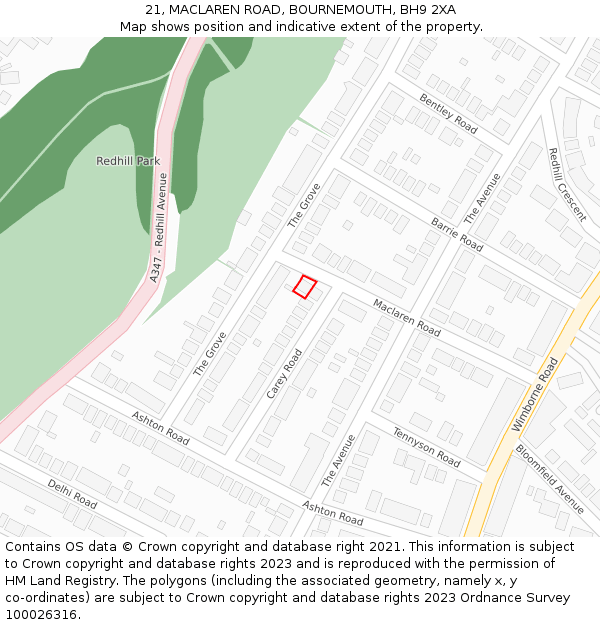 21, MACLAREN ROAD, BOURNEMOUTH, BH9 2XA: Location map and indicative extent of plot