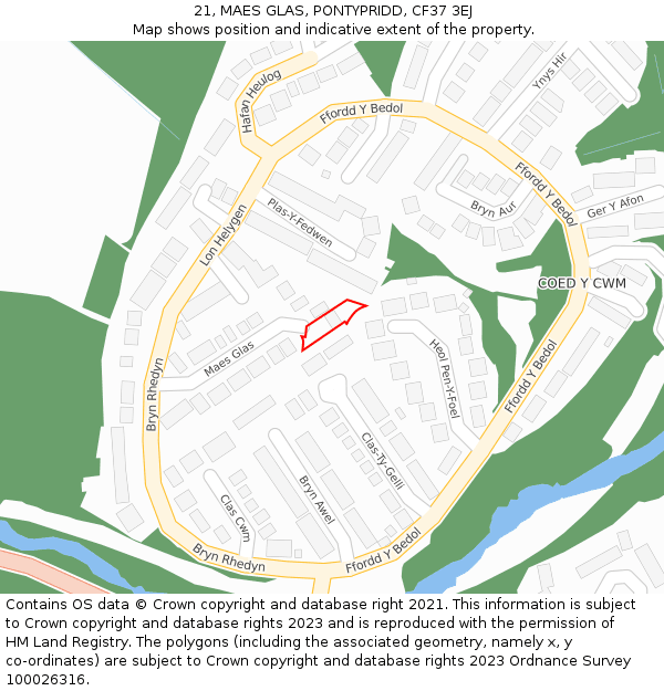 21, MAES GLAS, PONTYPRIDD, CF37 3EJ: Location map and indicative extent of plot