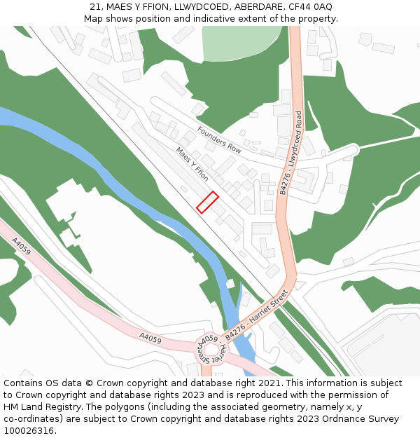 21, MAES Y FFION, LLWYDCOED, ABERDARE, CF44 0AQ: Location map and indicative extent of plot