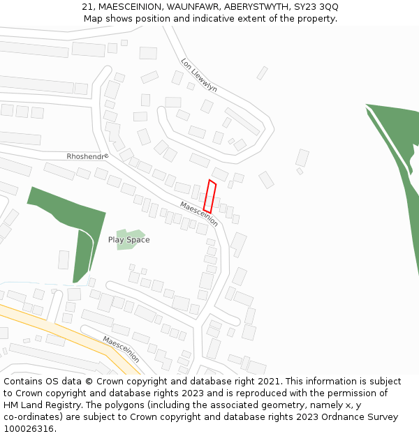 21, MAESCEINION, WAUNFAWR, ABERYSTWYTH, SY23 3QQ: Location map and indicative extent of plot
