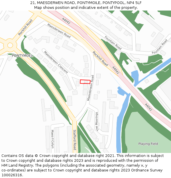 21, MAESDERWEN ROAD, PONTYMOILE, PONTYPOOL, NP4 5LF: Location map and indicative extent of plot