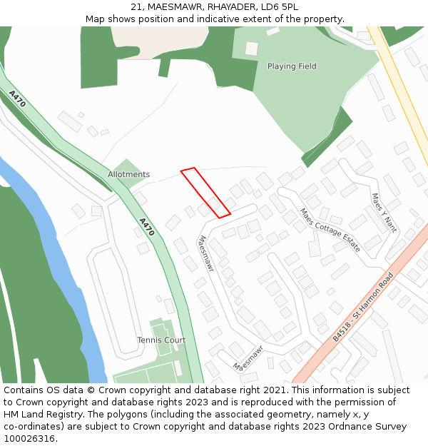 21, MAESMAWR, RHAYADER, LD6 5PL: Location map and indicative extent of plot