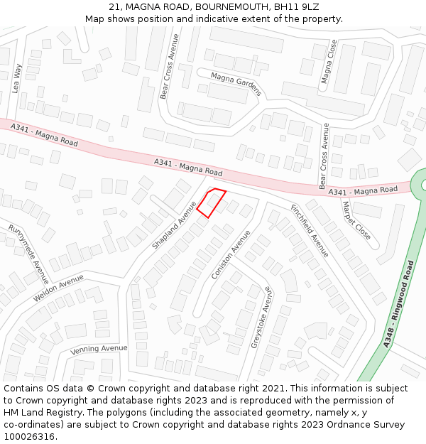 21, MAGNA ROAD, BOURNEMOUTH, BH11 9LZ: Location map and indicative extent of plot