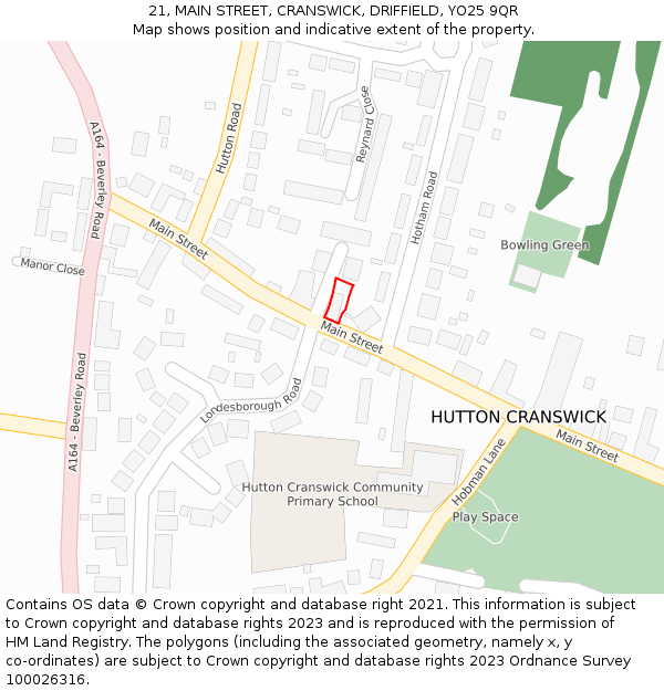 21, MAIN STREET, CRANSWICK, DRIFFIELD, YO25 9QR: Location map and indicative extent of plot