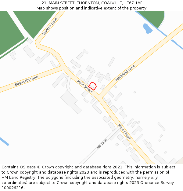 21, MAIN STREET, THORNTON, COALVILLE, LE67 1AF: Location map and indicative extent of plot