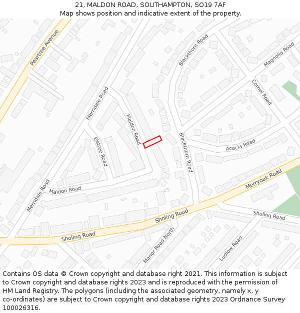 21, MALDON ROAD, SOUTHAMPTON, SO19 7AF: Location map and indicative extent of plot