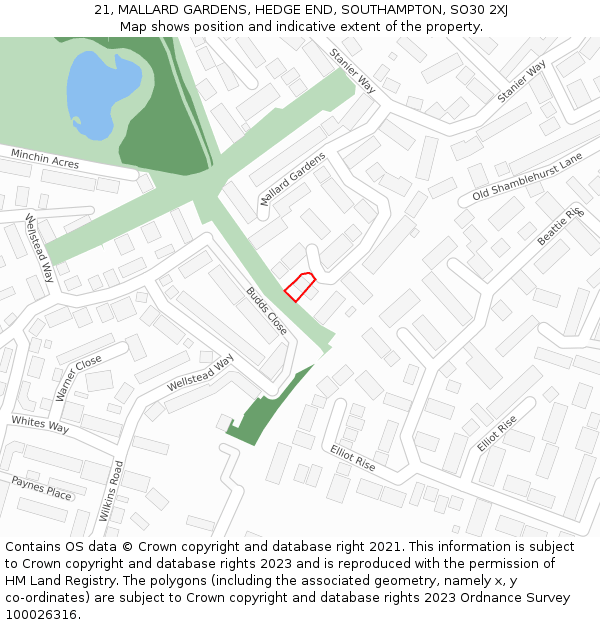 21, MALLARD GARDENS, HEDGE END, SOUTHAMPTON, SO30 2XJ: Location map and indicative extent of plot
