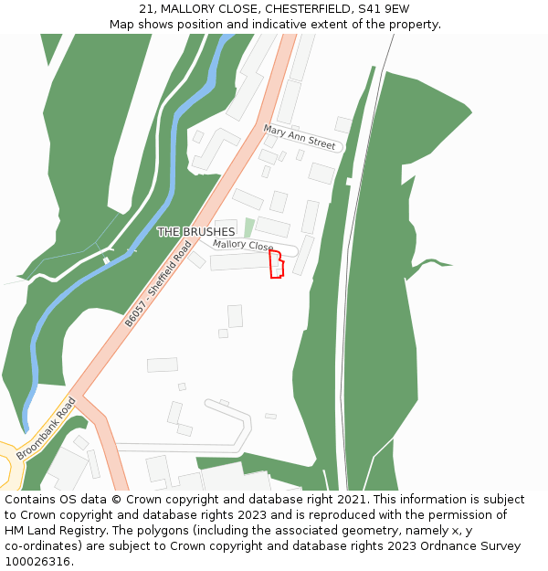 21, MALLORY CLOSE, CHESTERFIELD, S41 9EW: Location map and indicative extent of plot