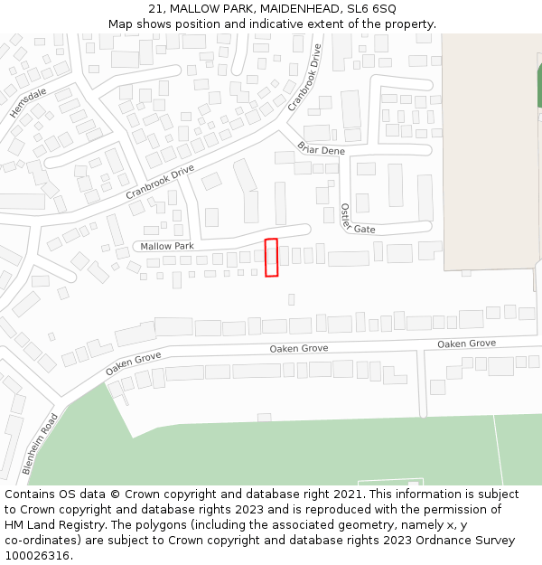 21, MALLOW PARK, MAIDENHEAD, SL6 6SQ: Location map and indicative extent of plot