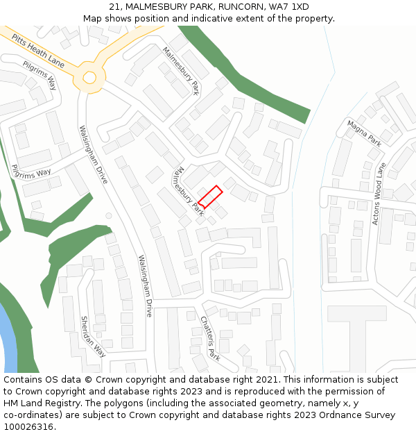 21, MALMESBURY PARK, RUNCORN, WA7 1XD: Location map and indicative extent of plot
