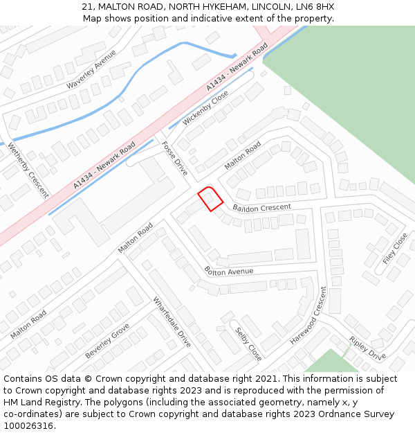21, MALTON ROAD, NORTH HYKEHAM, LINCOLN, LN6 8HX: Location map and indicative extent of plot