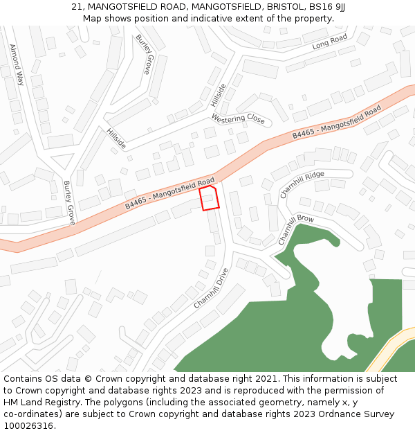 21, MANGOTSFIELD ROAD, MANGOTSFIELD, BRISTOL, BS16 9JJ: Location map and indicative extent of plot