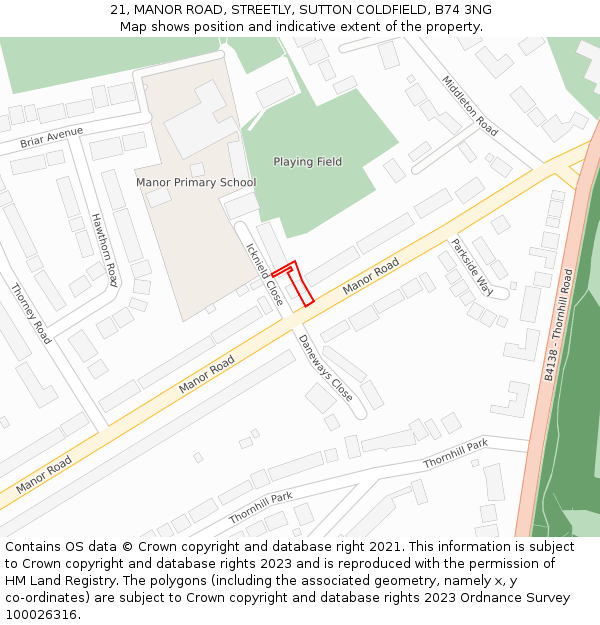 21, MANOR ROAD, STREETLY, SUTTON COLDFIELD, B74 3NG: Location map and indicative extent of plot