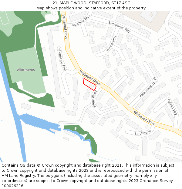 21, MAPLE WOOD, STAFFORD, ST17 4SG: Location map and indicative extent of plot