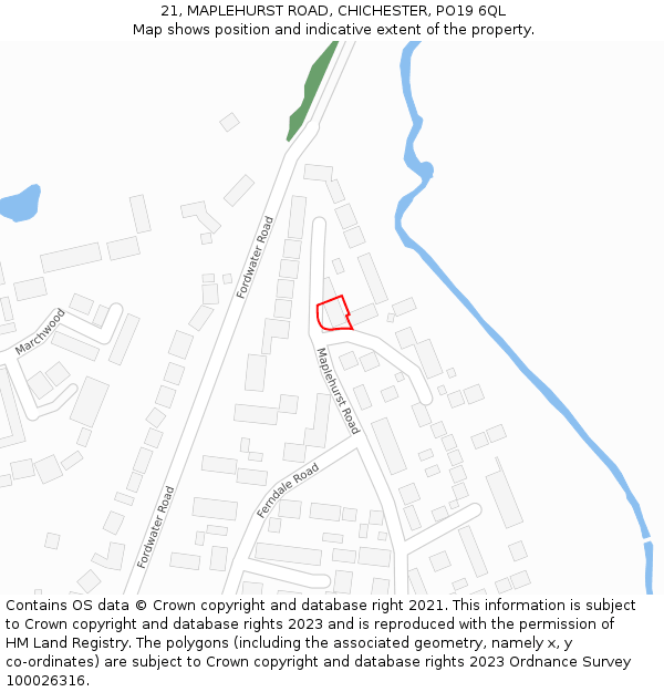 21, MAPLEHURST ROAD, CHICHESTER, PO19 6QL: Location map and indicative extent of plot
