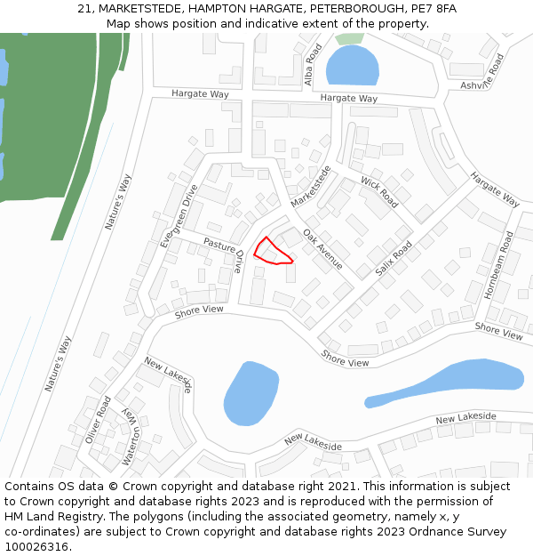 21, MARKETSTEDE, HAMPTON HARGATE, PETERBOROUGH, PE7 8FA: Location map and indicative extent of plot