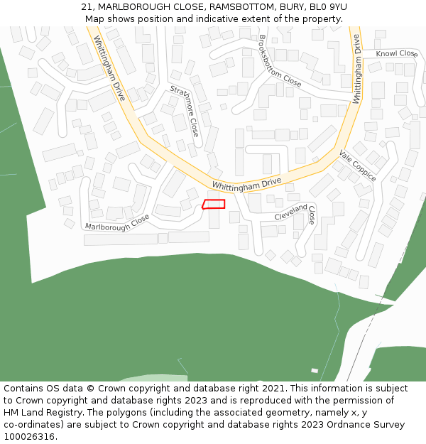 21, MARLBOROUGH CLOSE, RAMSBOTTOM, BURY, BL0 9YU: Location map and indicative extent of plot