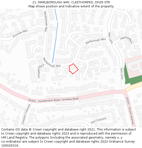 21, MARLBOROUGH WAY, CLEETHORPES, DN35 0TR: Location map and indicative extent of plot