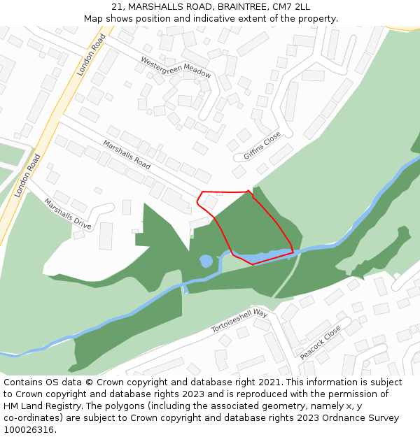 21, MARSHALLS ROAD, BRAINTREE, CM7 2LL: Location map and indicative extent of plot
