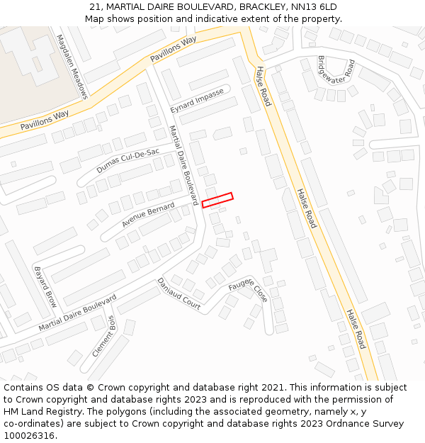 21, MARTIAL DAIRE BOULEVARD, BRACKLEY, NN13 6LD: Location map and indicative extent of plot