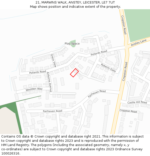 21, MARWINS WALK, ANSTEY, LEICESTER, LE7 7UT: Location map and indicative extent of plot