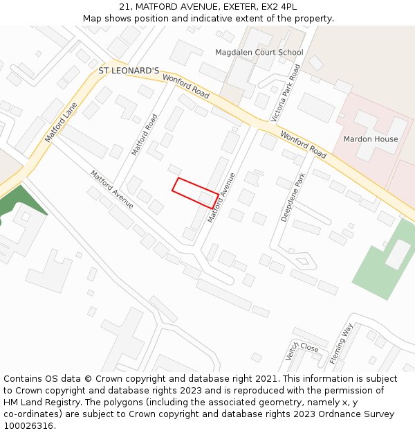 21, MATFORD AVENUE, EXETER, EX2 4PL: Location map and indicative extent of plot
