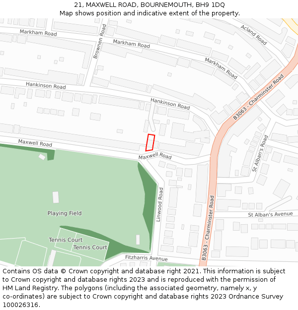 21, MAXWELL ROAD, BOURNEMOUTH, BH9 1DQ: Location map and indicative extent of plot