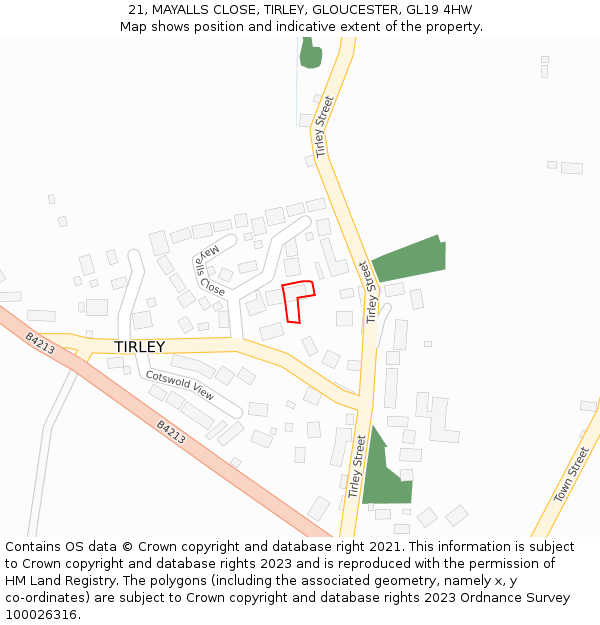21, MAYALLS CLOSE, TIRLEY, GLOUCESTER, GL19 4HW: Location map and indicative extent of plot