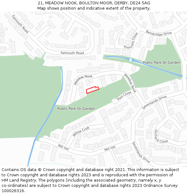21, MEADOW NOOK, BOULTON MOOR, DERBY, DE24 5AG: Location map and indicative extent of plot