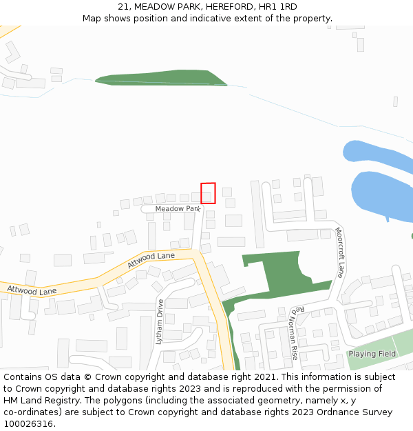 21, MEADOW PARK, HEREFORD, HR1 1RD: Location map and indicative extent of plot