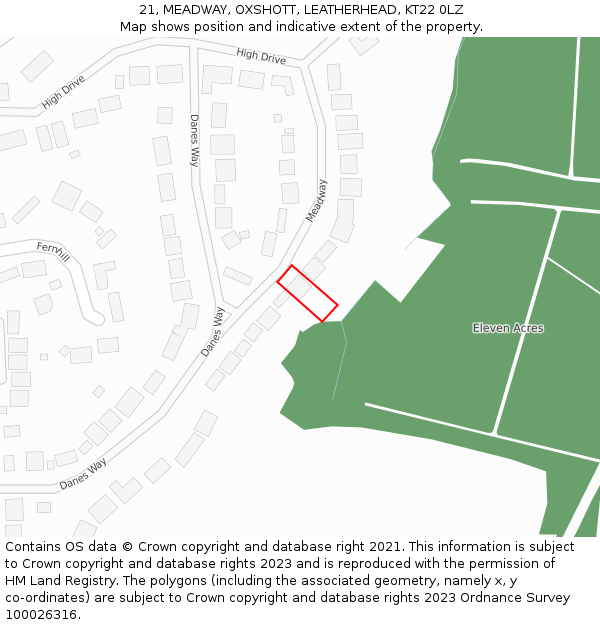 21, MEADWAY, OXSHOTT, LEATHERHEAD, KT22 0LZ: Location map and indicative extent of plot