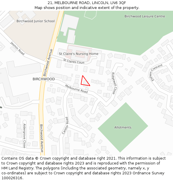 21, MELBOURNE ROAD, LINCOLN, LN6 3QF: Location map and indicative extent of plot