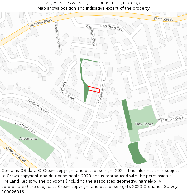 21, MENDIP AVENUE, HUDDERSFIELD, HD3 3QG: Location map and indicative extent of plot