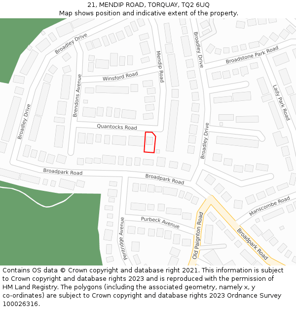 21, MENDIP ROAD, TORQUAY, TQ2 6UQ: Location map and indicative extent of plot