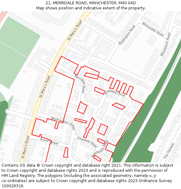 21, MERRIDALE ROAD, MANCHESTER, M40 0AD: Location map and indicative extent of plot