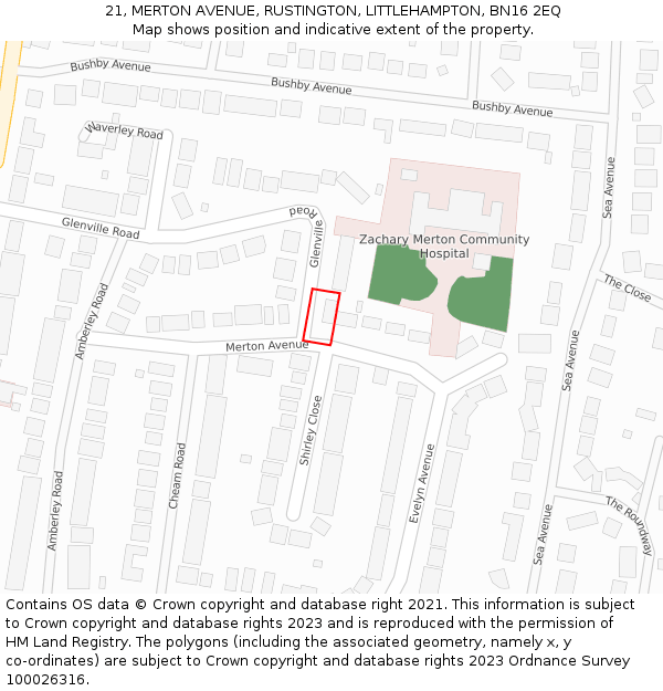 21, MERTON AVENUE, RUSTINGTON, LITTLEHAMPTON, BN16 2EQ: Location map and indicative extent of plot