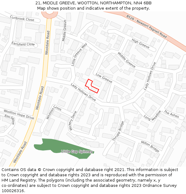 21, MIDDLE GREEVE, WOOTTON, NORTHAMPTON, NN4 6BB: Location map and indicative extent of plot