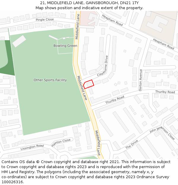 21, MIDDLEFIELD LANE, GAINSBOROUGH, DN21 1TY: Location map and indicative extent of plot