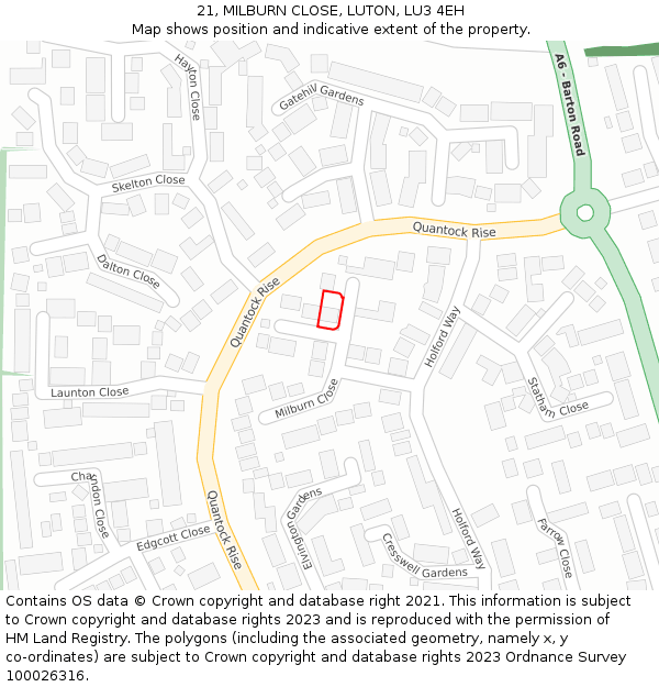 21, MILBURN CLOSE, LUTON, LU3 4EH: Location map and indicative extent of plot