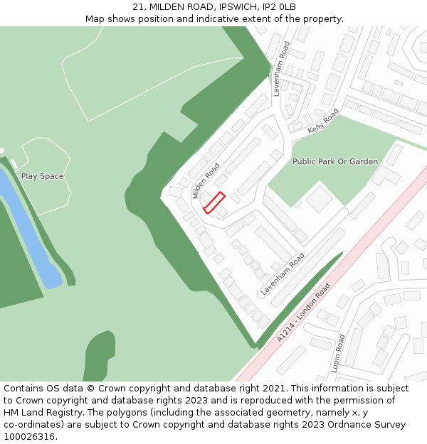 21, MILDEN ROAD, IPSWICH, IP2 0LB: Location map and indicative extent of plot