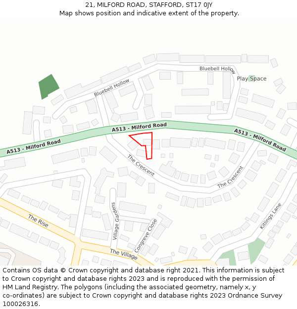 21, MILFORD ROAD, STAFFORD, ST17 0JY: Location map and indicative extent of plot