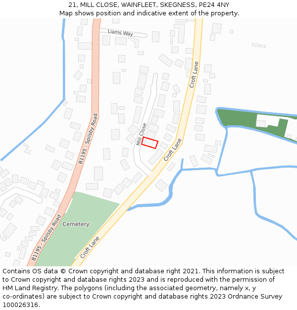 21, MILL CLOSE, WAINFLEET, SKEGNESS, PE24 4NY: Location map and indicative extent of plot