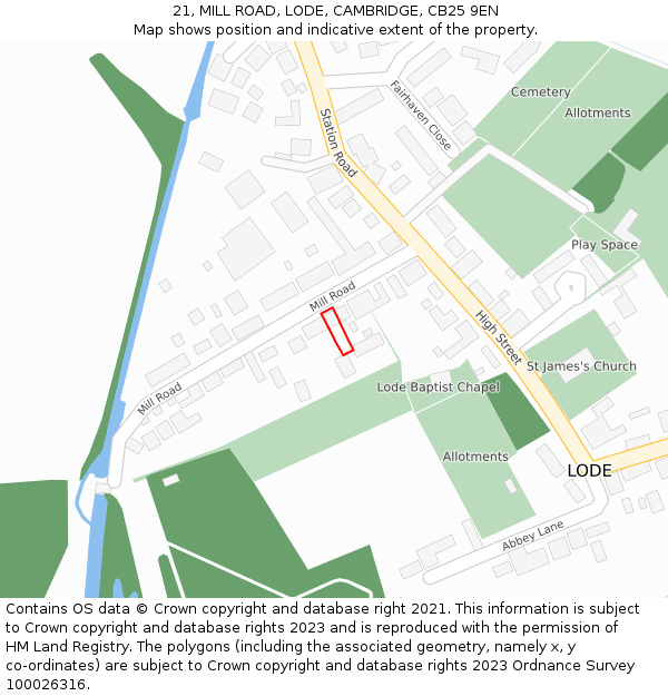 21, MILL ROAD, LODE, CAMBRIDGE, CB25 9EN: Location map and indicative extent of plot