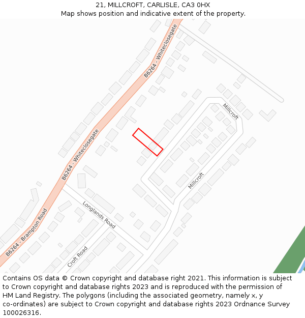 21, MILLCROFT, CARLISLE, CA3 0HX: Location map and indicative extent of plot