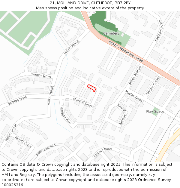 21, MOLLAND DRIVE, CLITHEROE, BB7 2RY: Location map and indicative extent of plot