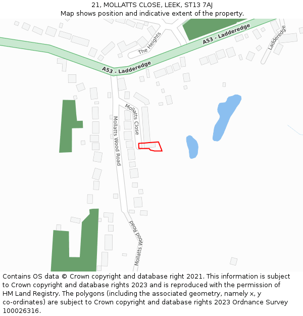 21, MOLLATTS CLOSE, LEEK, ST13 7AJ: Location map and indicative extent of plot